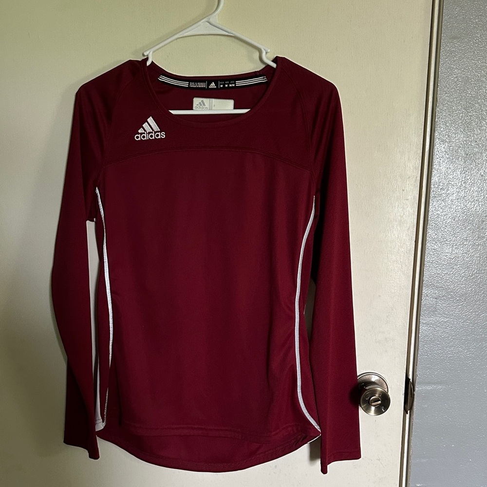 adidas Maroon Long-Sleeve Performance Top with White Trim